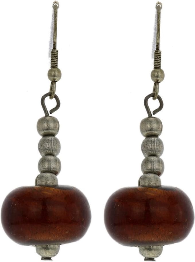 Behave - Oorhangers met bruine glaskraal - Vintage retro stijl