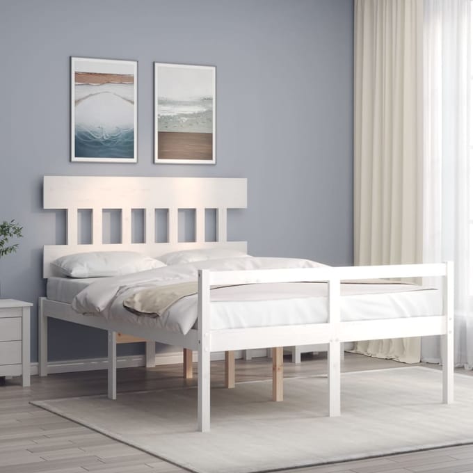 vidaXL - Seniorenbed - met - hoofdbord - massief - hout - wit - 140x200 - cm