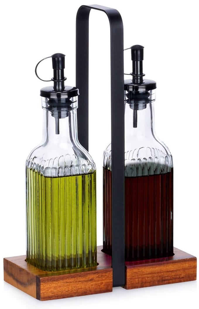 Vilde - Glazen Fles Set - Olie & Azijn - 190ml - Met Houder