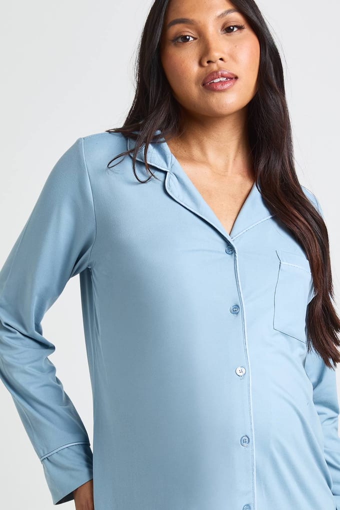 boohoo Dames Zwangerschaps Nachthemd Met Paspeldetail | Dusty Blue | Maat: 8