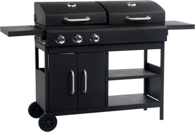 vidaXL Gas-/houtskoolbarbecue met 3 branders