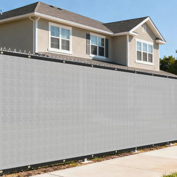 Privacy Scherm voor Tuin en Buitenruimte - Zware Kwaliteit Schaduwnet Lichtgrijs 6' x 45'