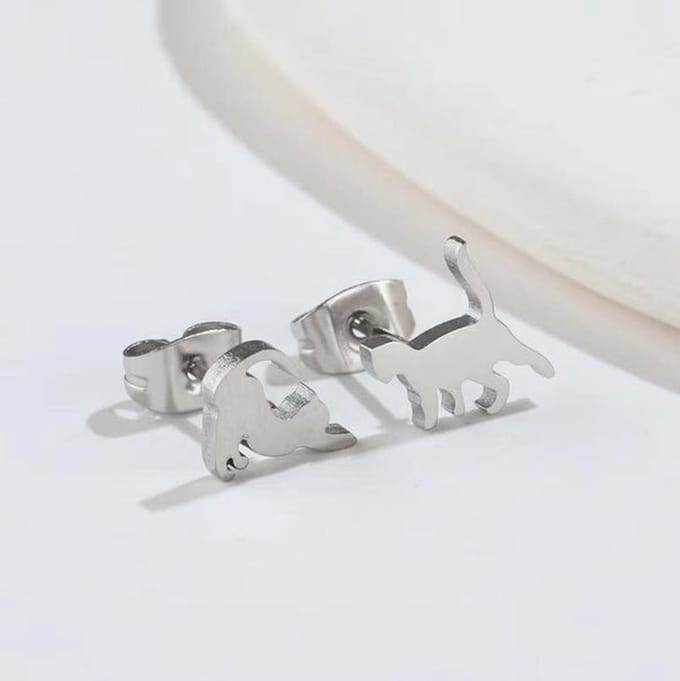 Gading® Oorknopjes - RVS dames Oorknoppen met kat-10mm*5mm-zilver