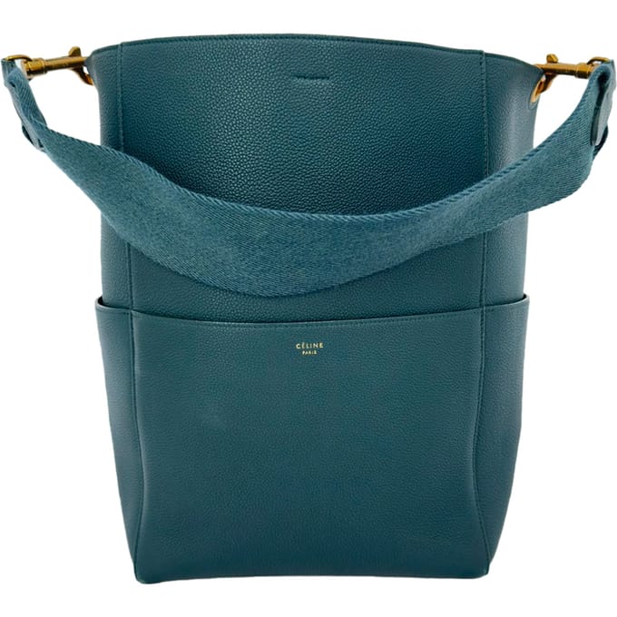 Celine Medium Sangle Emmertas in Groene Leer