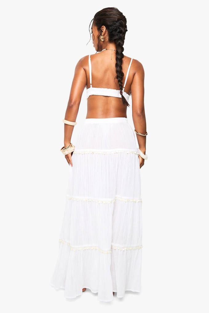 boohoo Dames Lange Strandrok Met Schelpenversiering | Ecru | Maat: Medium