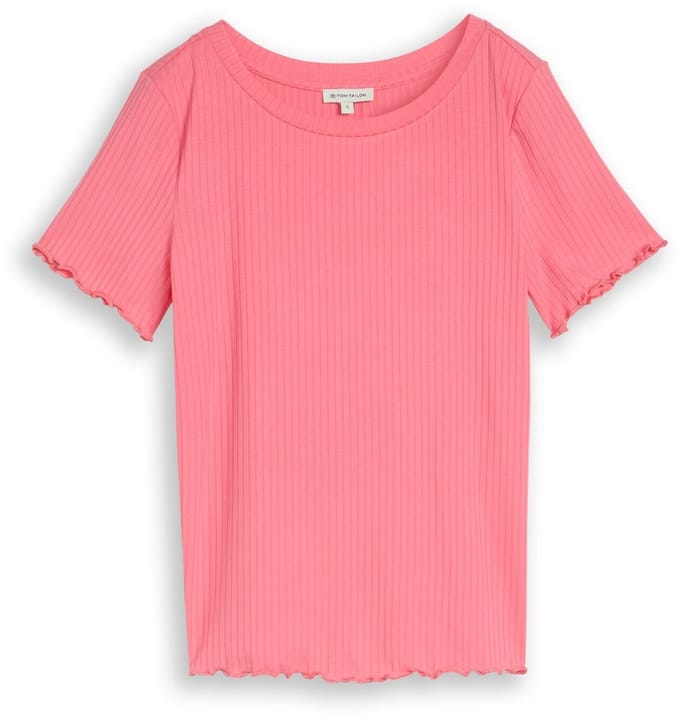 Tom Tailor - T-shirt met ribbelstructuur - Maat S - soft fuchsia pink