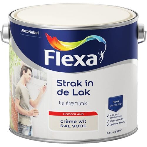 Flexa - Strak In De Lak Buitenlak Hoogglans - Crème Wit / Ral 9001 - 2,5 L