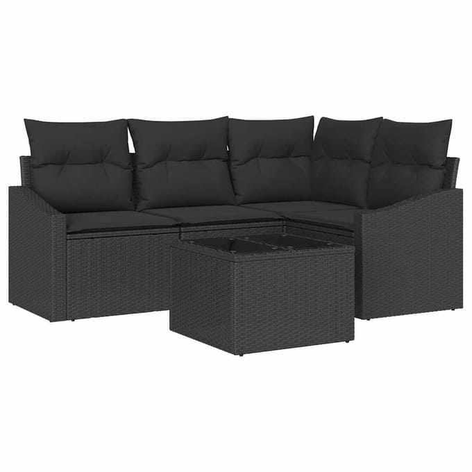 vidaXL Bankstel 5 st Zwart poly rattan