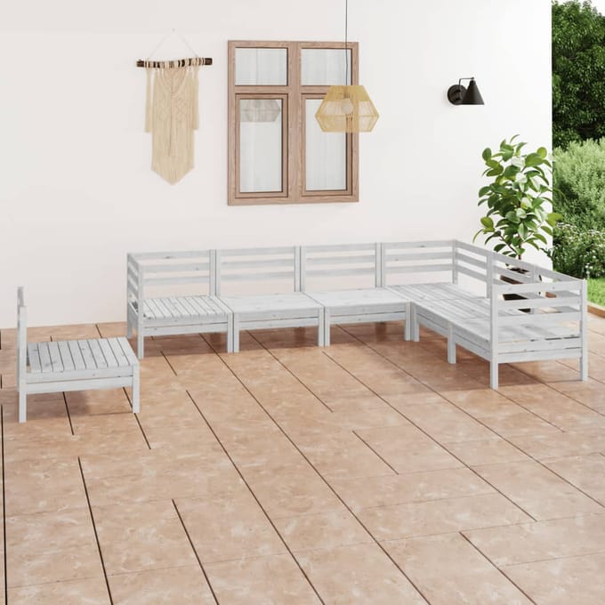 vidaXL - 7-delige - Loungeset - massief - grenenhout - wit