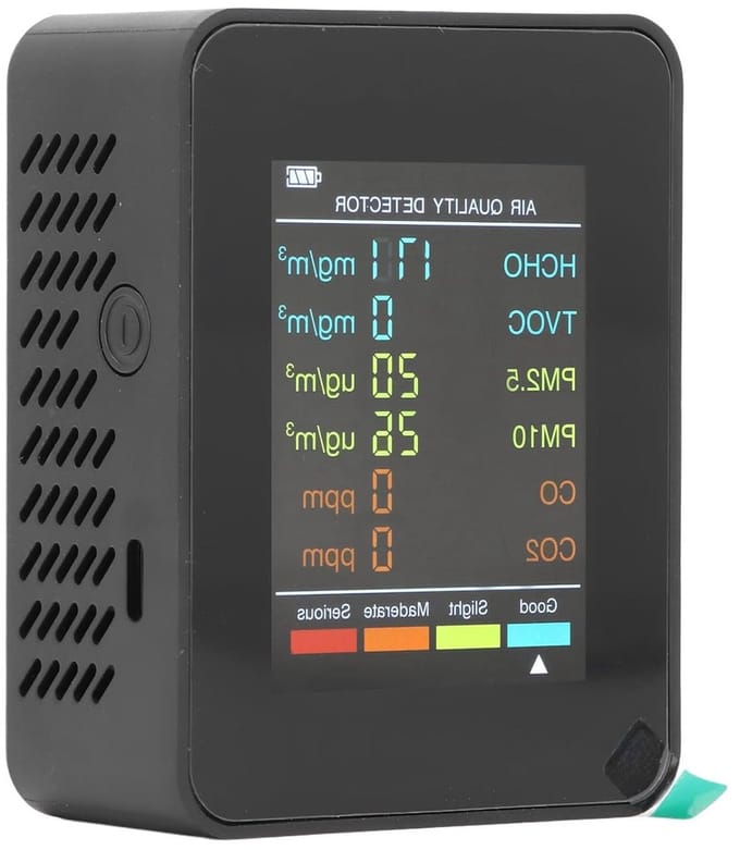 Draagbare Luchtkwaliteitsmonitor met LCD-scherm voor CO2, TVOC, HCHO, PM2.5 en PM10 met Alarmfunctie