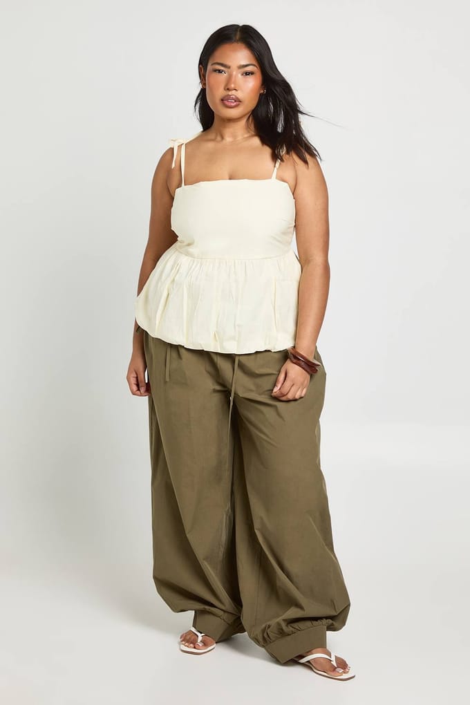 boohoo Dames Plus Katoenen Popeline Pofbal Smock Top | Citroen | Maat: 44