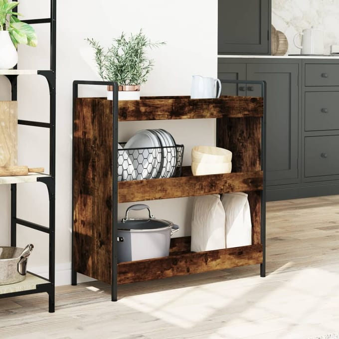 vidaXL - Keukentrolley - 70x30x82 - cm - bewerkt - hout - gerookt - eikenkleurig