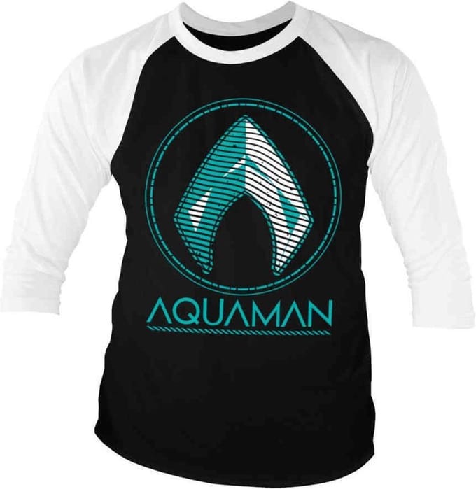 DC Comics Aquaman Raglan top -M- Distressed Shield Zwart/Wit