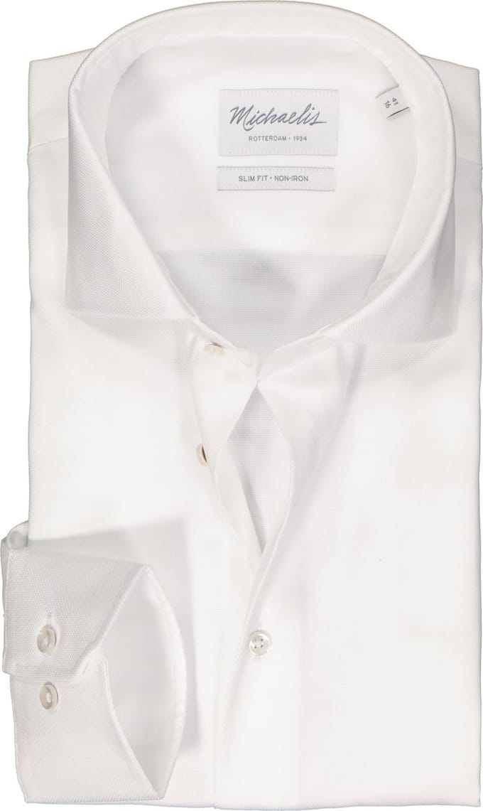 Michaelis slim fit overhemd - Oxford - wit - Strijkvrij - Boordmaat: 40