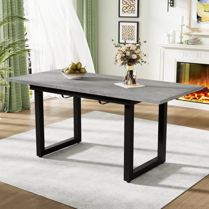 REDOM - Eettafel - Uitschuifbaar - Rechthoekig - Industrieel - MDF En Metaal - Grijs-Zwart