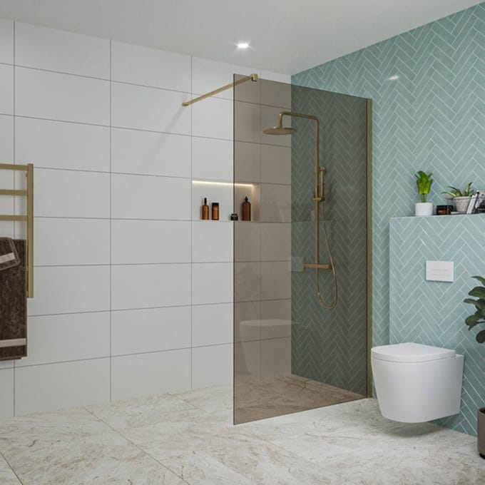 FugaFlow Eccelente Vetro inloopdouche badkamer - 110x200cm - rookglas - wandarm - geborsteld messing