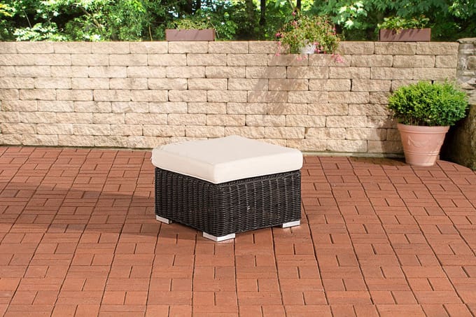 CLP Polyrattan hocker Bilbao / Madeira zwart gebroken wit