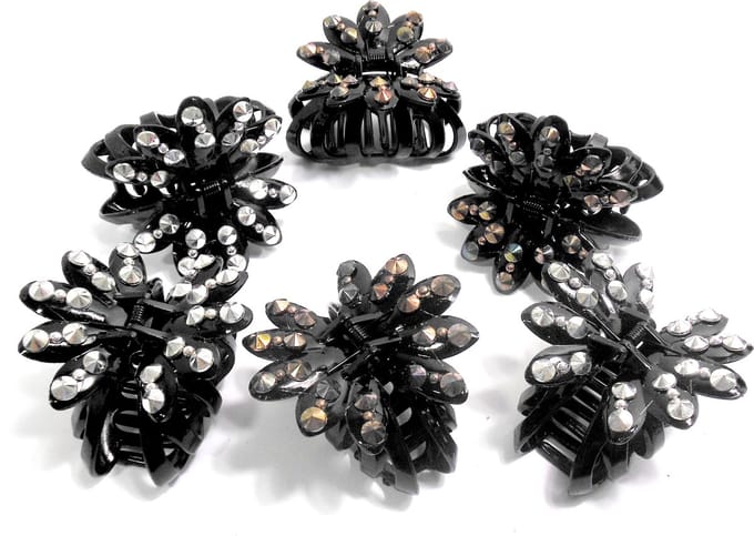 6 haarklemmen 8,5 cm met grote strass punten mix 3x licht / 3x donker