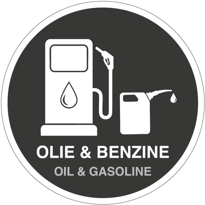Olie en benzine afval sticker | 10 cm