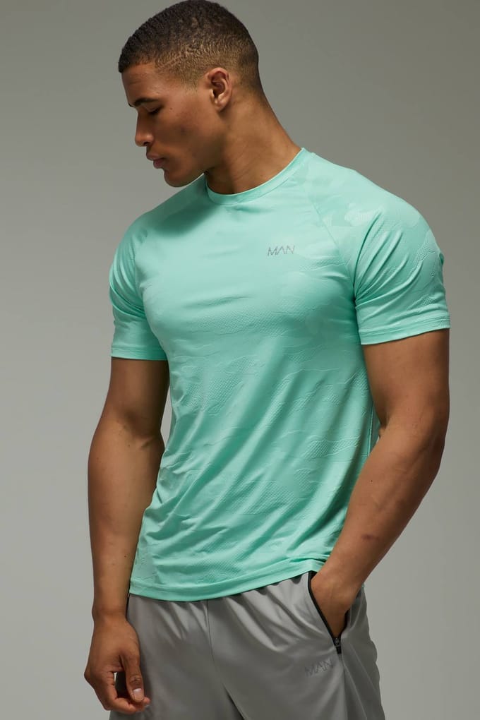 Heren Active Camo Regular Fit T-shirt | Aqua | Size Medium