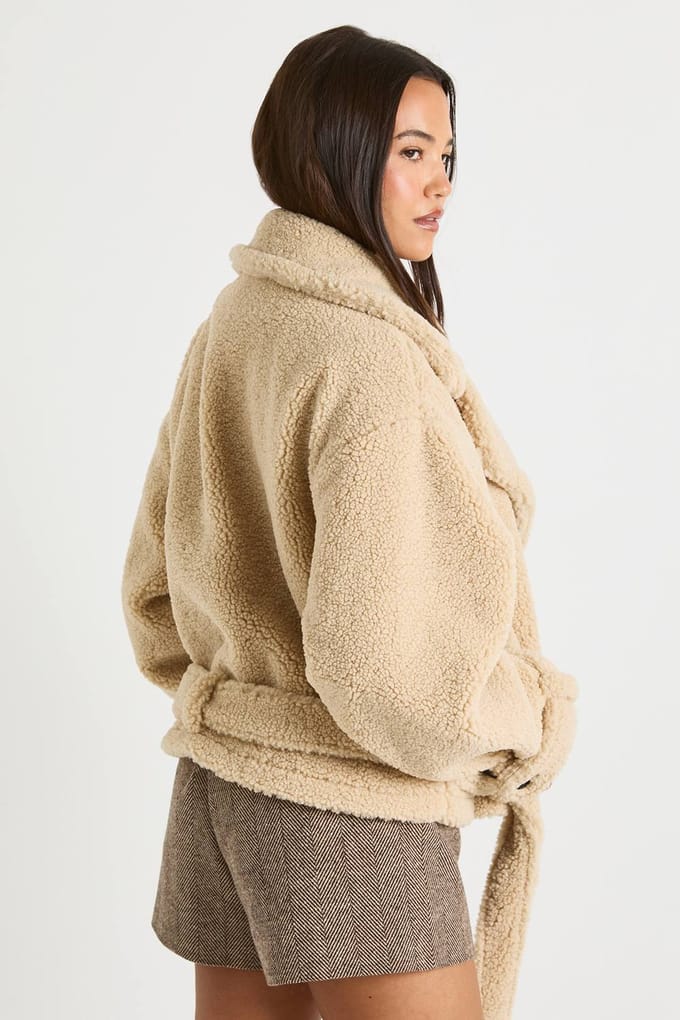 boohoo Dames Oversized Coltriem Teddy-jasje | Stone | Maat: 14