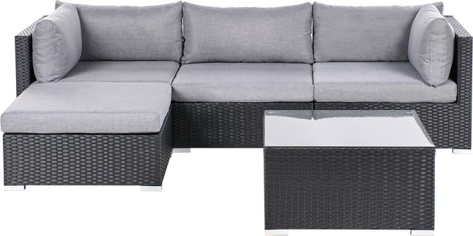 SANO - Loungeset voor 4 - Zwart - Rechtszijdig - PE rotan