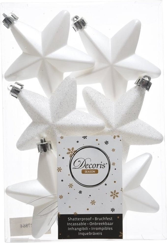 Decoris kersthanger sterren - 36x st - wit - 7 cm - kunststof - kerstornamenten - kerstversiering