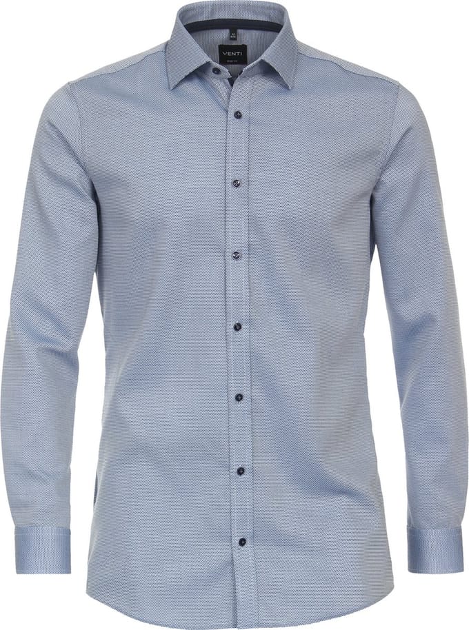 VENTI body fit overhemd - dobby - blauw - Strijkvriendelijk - Boordmaat: 46