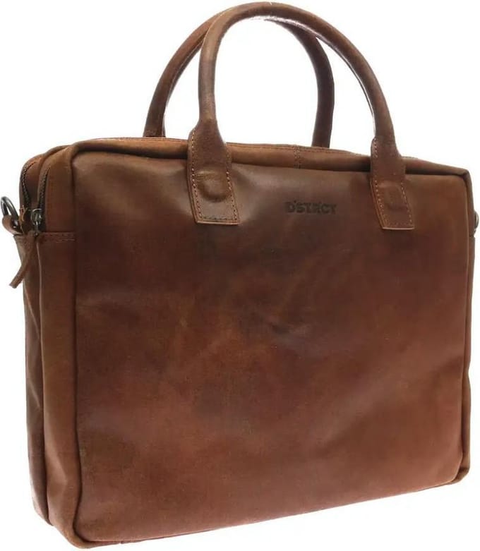 DSTRCT Leren Laptoptas - 15,6" - dubbelvaks - Cognac