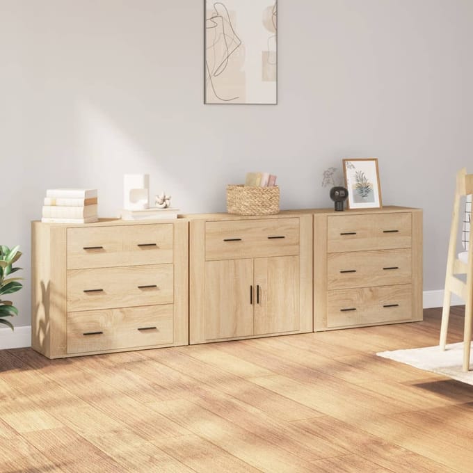 vidaXL - Dressoirs - 3 - st - bewerkt - hout - sonoma - eiken