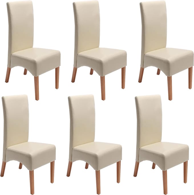 Set van 6 eetkamerstoelen/keukentoelen Latina, LEER ~ crème, lichte poten