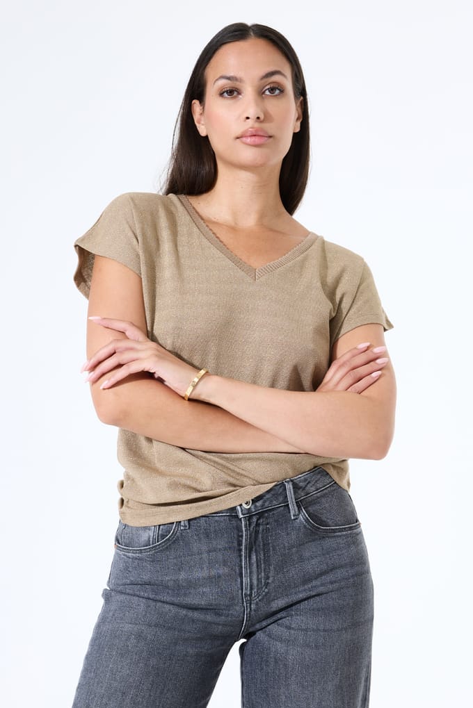 GARCIA Dames Effen T-shirt Bruin Korte mouw