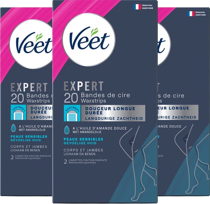 Veet - Expert - Koude Wasstrips - Benen (Sensitive) 20st - 3 Stuks - Voordeelverpakking