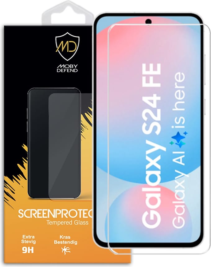MobyDefend Screenprotector - Geschikt voor Samsung Galaxy S24 FE - Case-Friendly Screensaver - Gehard Glas