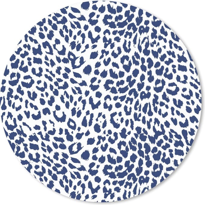Muismat rond 20x20 cm - Mousepad Panterprint - Wit - Blauw - Ronde muismatten