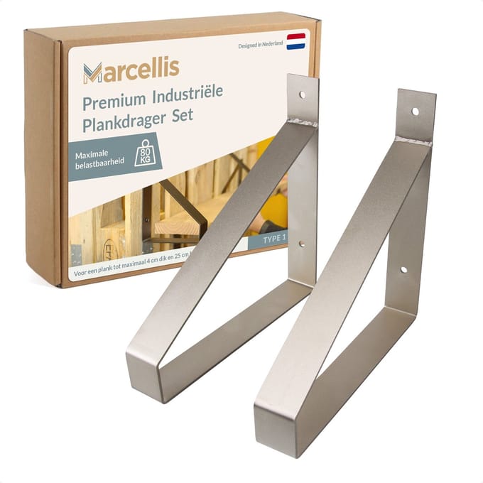 Marcellis - 2x Industriële plankdrager - Voor plank 25cm + schroefset - roestvrij staal - T1
