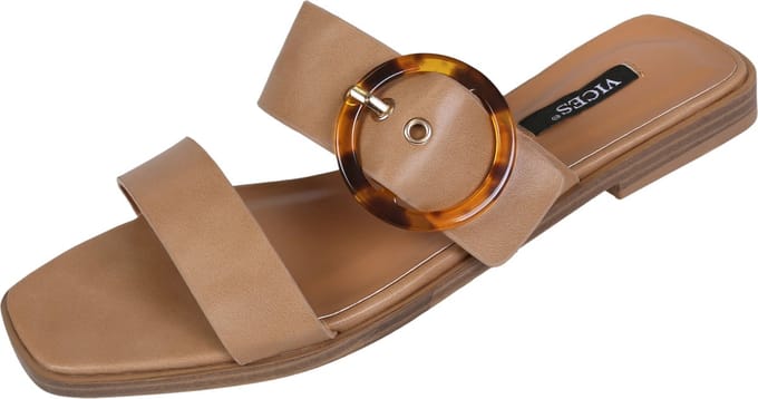 Beige slippers voor dames met decoratieve gesp - VICES