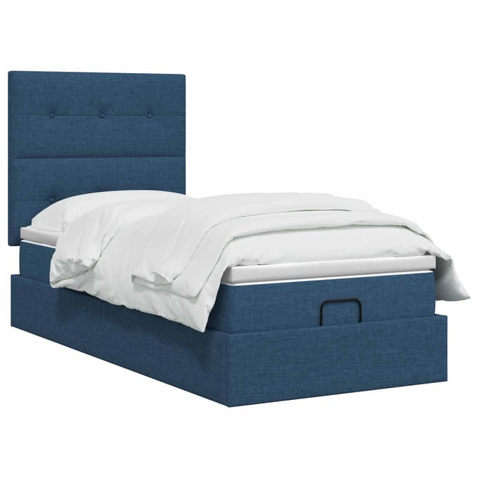 vidaXL - Ottoman - bed - met - matras - met - hoofdeinde - Blauw - 90 - x - 200 - cm - Stof