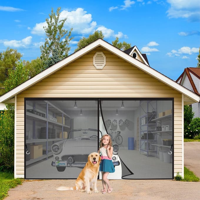 Hor deur 210 x 185 cm - muggengaas met magneten automatisch sluitend, zwart