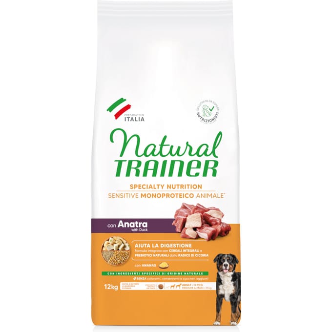 2x12kg Sensitive No Gluten Adult Medium/Maxi Eend Naturel Trainer