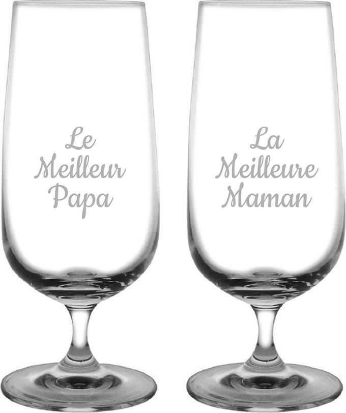 Bierglas op voet gegraveerd - 41cl - Le Meilleur Papa & La Meilleure Maman