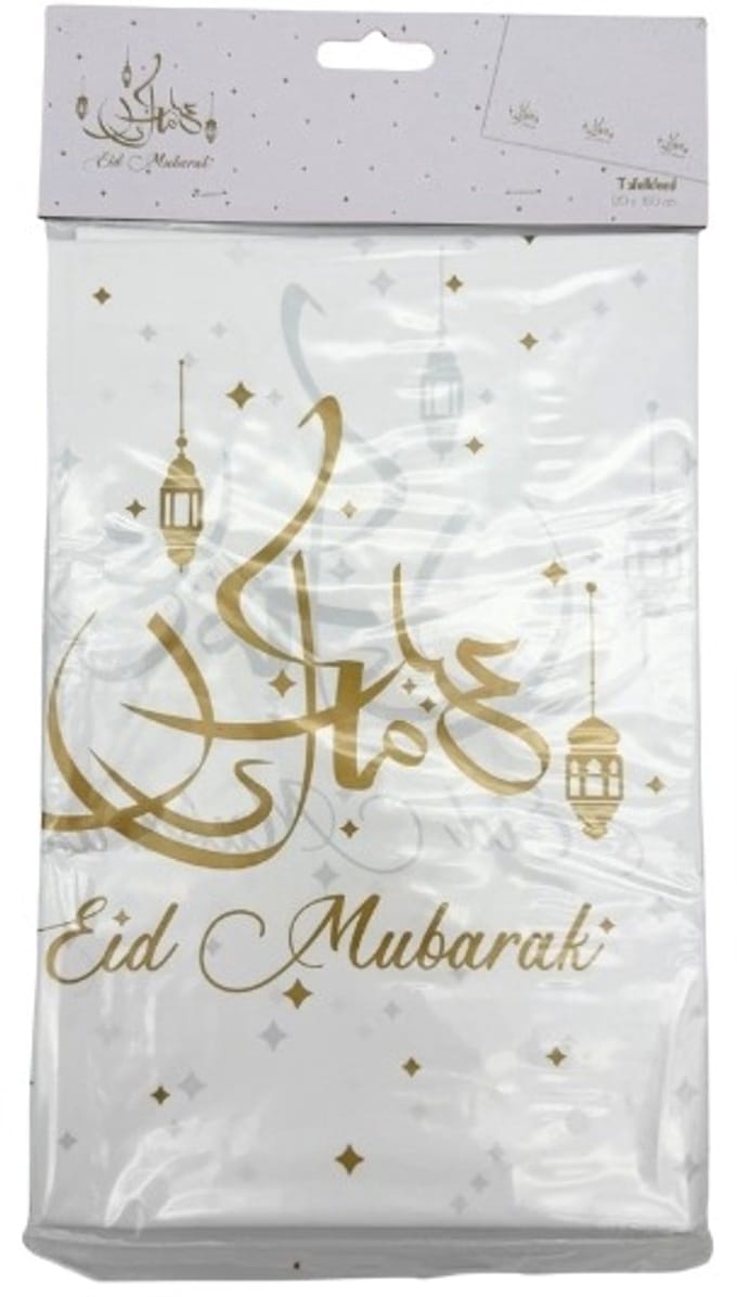Tafelkleed Eid Mubarak - Wit & Goud - 120x180cm