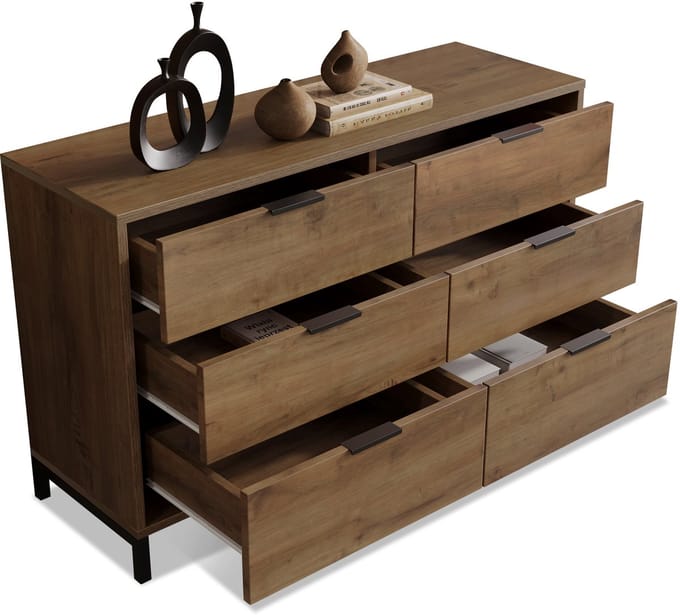 Commode / Sideboard - 120x40x76 cm - 6 Laden Opbergkast - Slaapkamer / Woonkamer - Donkere Eik