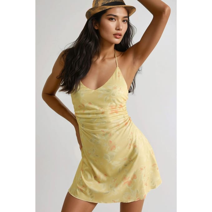 Bloemige Halter Nek Mini Jurk