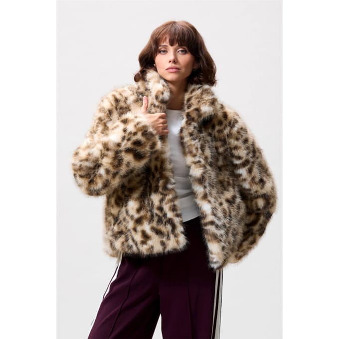 Catwalk Junkie Leopard Fur Jacket Jassen Dames - Winterjas - Beige - Maat 38