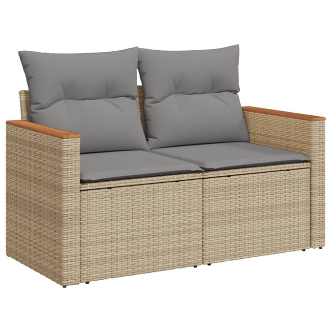 vidaXL - 10-delige - Loungeset - met - kussens - poly - rattan - gemengd - beige