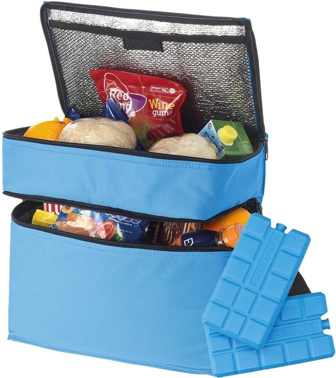 Grote blauwe koeltas met 6x koelelementen set