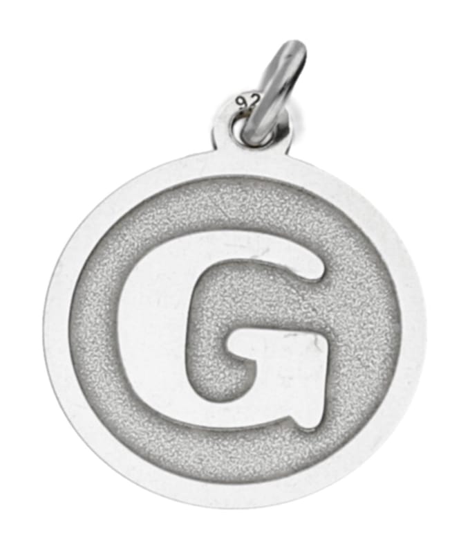 Zilveren Letter G rond mat en glans kettinghanger