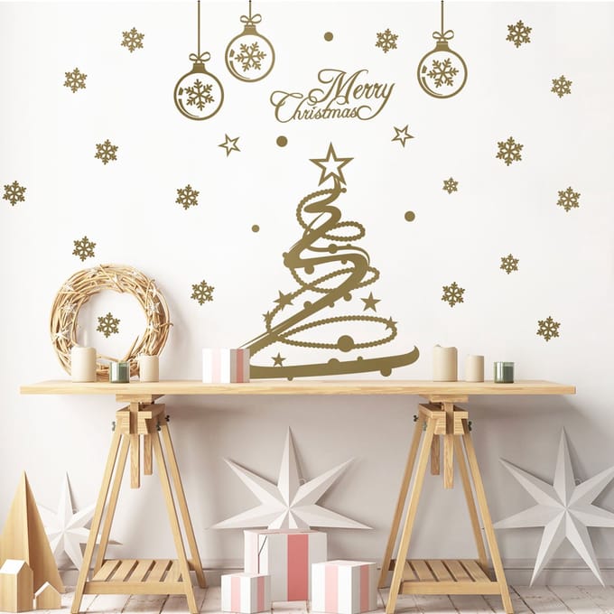 Vrolijke Kerststicker - 70x70cm - Goud - Kerststickers - Feestelijke decoraties