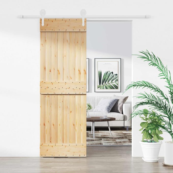 vidaXL - Schuifdeur - Natuurlijk - en - Wit - 70 - x - 210 - cm - Massief - Pine - Hout